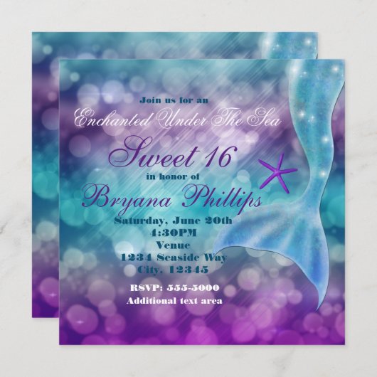 ザシーマーメイドテールフィンパーティの招待状 招待状 (正面/裏面)