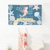 ザシーマーメイドネイビーブルー誕生日バナー 横断幕 (インサイチュ)