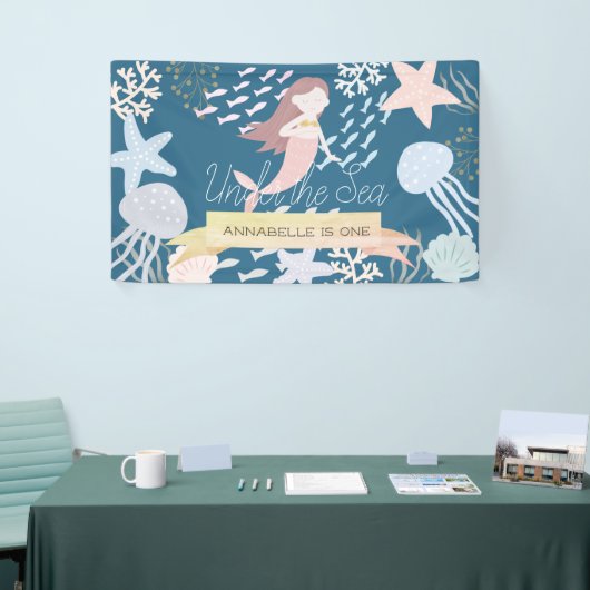 ザシーマーメイドネイビーブルー誕生日バナー 横断幕 (トレードショー)