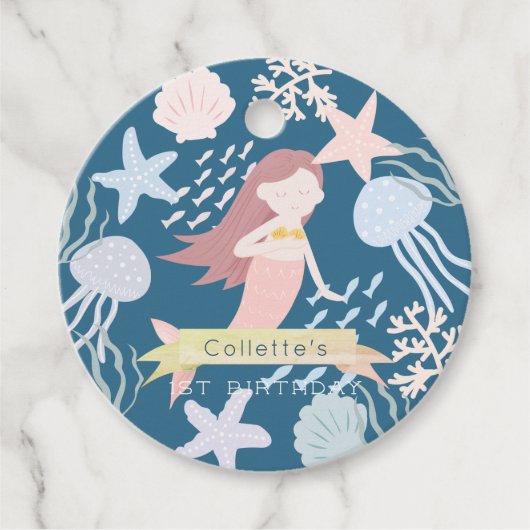 ザシーマーメイドネイビーブルー誕生日メッセージカード フェイバータグ (正面)