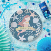 ザシーマーメイドネイビーブルー誕生日 ペーパープレート (パーティー)