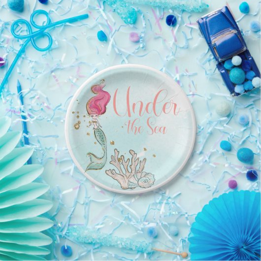 ザシーマーメイドバースデーパーティパステル ペーパープレート (パーティー)