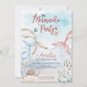 ザシーマーメイドパーティー水カラー誕生日 招待状 (正面)