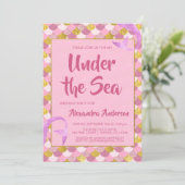 ザシーマーメイドピンクと金ゴールド誕生日 招待状 (スタンド正面)