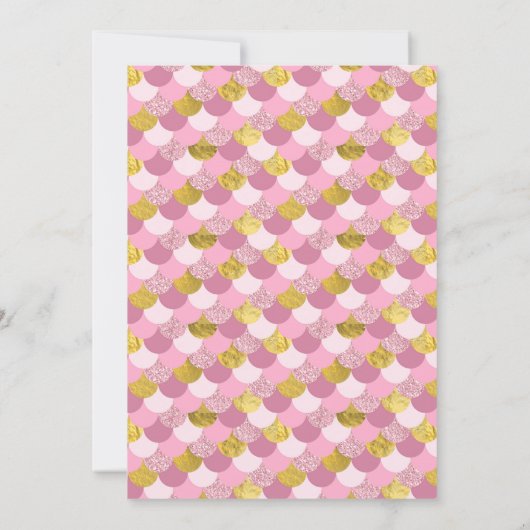 ザシーマーメイドピンクと金ゴールド誕生日 招待状 (裏面)
