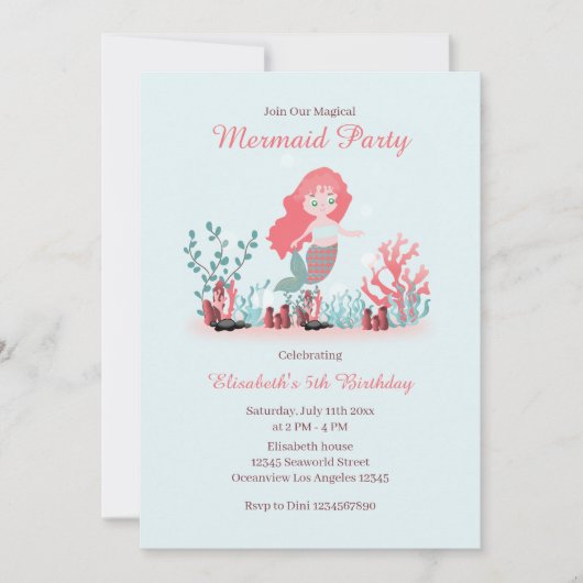 ザシーマーメイドプリンセス誕生日 招待状 (正面)