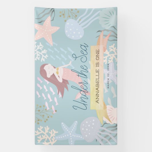 ザシーマーメイドライトシーグリーン誕生日 横断幕 (縦)