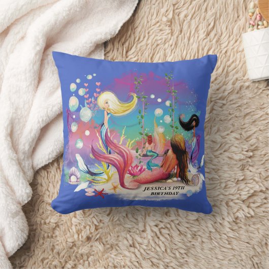 ザシーマーメイド海パープルターコイズ クッション (ブランケット)