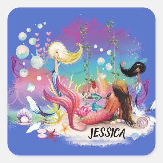 ザシーマーメイド海パープルターコイズ スクエアシール (正面)