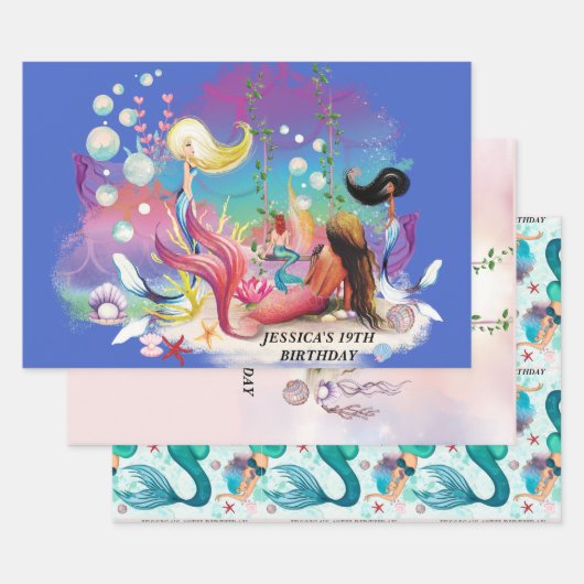 ザシーマーメイド海パープルターコイズ ラッピングペーパーシート (セット)