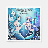 ザシーメルメイドブルーウォーターツインズ誕生日 スタンダードカクテルナプキン (正面)