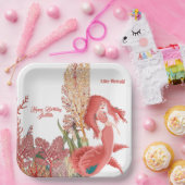 ザシーレッドマーメイドコーラル誕生日グリーティング  ペーパープレート (パーティー)