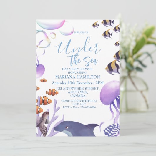 ザシー男の赤ちゃんシャワー海動物 招待状 (スタンド正面)