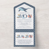 ザシー素朴ホエールベイビー航海のシャワーの下 オールインワン招待状 (内側)