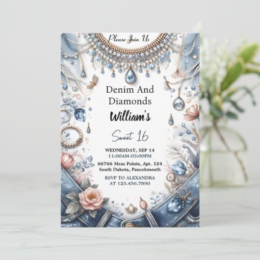 ザジェムエレガントデニきらきら光るム&ダイアモンズスウィート16 招待状 (スタンド正面)