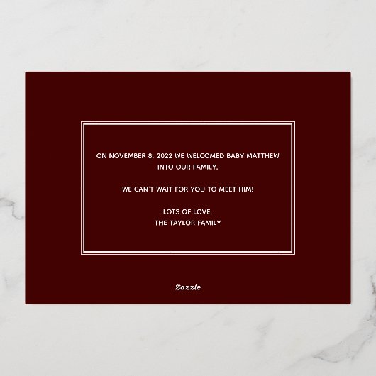 ザジョイもっとも偉大レドモダンベビークリスマス 箔シーズンカード (裏面)