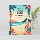 ザジョイフラルアウ（ハワイ式宴会）サーフアロハハワイアン1st誕生日 招待状 (スタンド正面)
