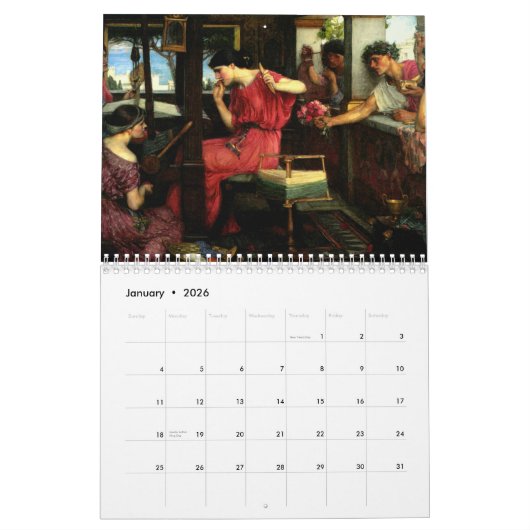 ザジョンウィリアムウォーターハウスファインアート カレンダー (1月 2026)