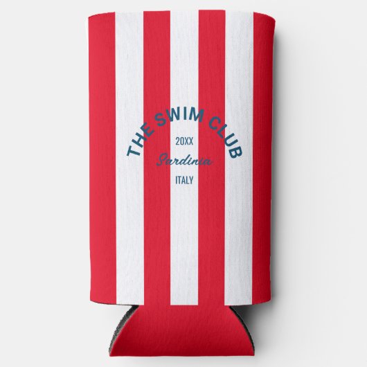 ザスイムクラブクレストレッドカバナストライプ スリム缶クーラー (正面)