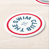 ザスイムクラブブルークレストレッドストライプ ラウンドペーパーコースター (アングル)