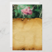 ザスイング、ブラウンパーチメント、グリーンピンク明るい赤紫色 便箋 (正面/裏面)