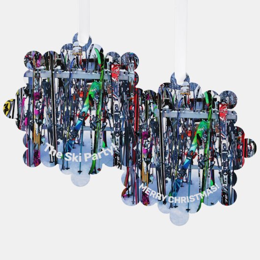 ザスキーパーティー – スキーとポール オーナメントカード (正面/裏面)