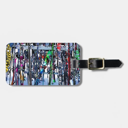 ザスキーパーティー – スキーとポール ラゲッジタグ (正面横)