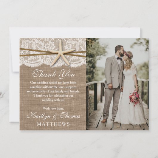 ザスタッ素朴フィッシュビーチ結婚式コレクションフォト サンキューカード (正面)