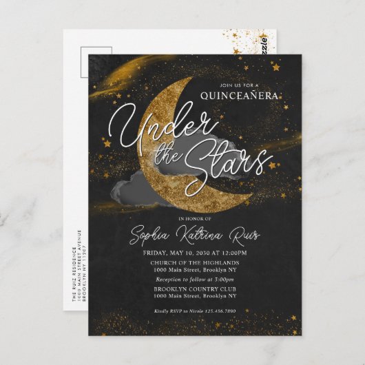 ザスターズエレガント金ゴールドムーングラムキンセアニェラ ポストカード (正面/裏面)