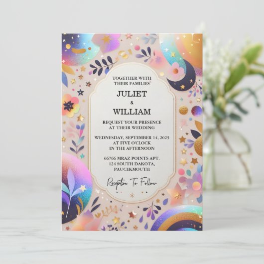 ザスターズグラムブライトパステルグラデーショングリッター結婚ズ 招待状 (スタンド正面)
