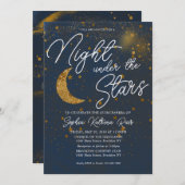 ザスターズスタイリッシュブルー金ゴールドムーンキンセアニラ 招待状 (正面/裏面)