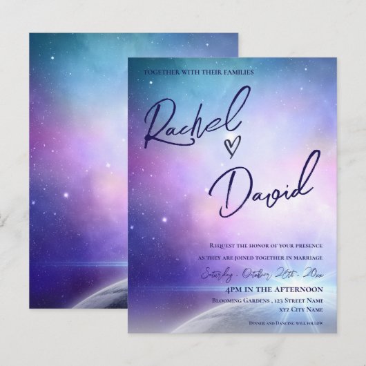 ザスターズパープルピンクタイポグラフィ結婚ズ ポストカード (正面/裏面)