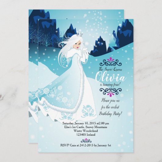 ザスノークイーンバースデーパーティーの招待状 招待状 (正面/裏面)