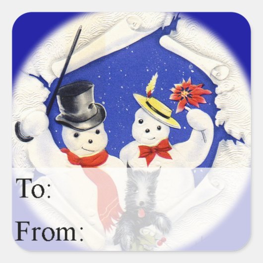 ザスノーファミリー&ドッグヴィンテージギフトラベル スクエアシール (正面)