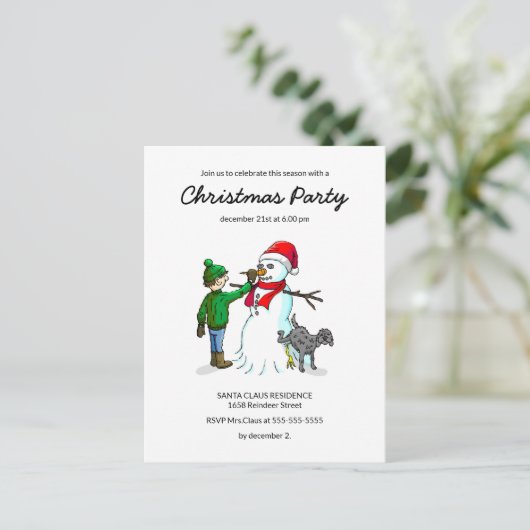 ザスノーマンズクリスマスパーティの招待状はがき インビテーションポストカード (スタンド正面)