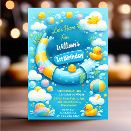 ザスプラッシュバブル夏のアヒルの泡1st誕生日 招待状