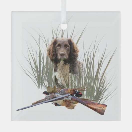 ザスプロケットスパニエル犬、ガンドッグアート ガラスオーナメント (正面)