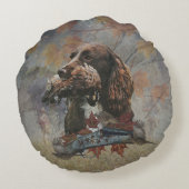 ザスプロケットスパニエル犬、ガンドッグアート ラウンドクッション (裏面)