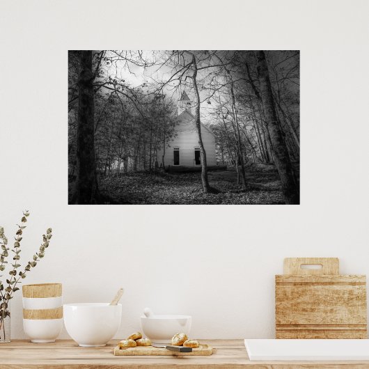 ザスモーク素晴らしマウンテンズカデズコーヴオールドチャーチ ポスター (キッチン)