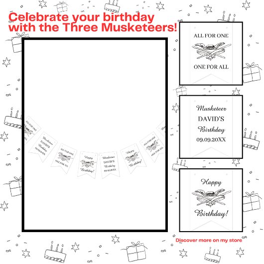 ザスリーマスケット銃兵ハッピーバースデー バンティングフラッグ