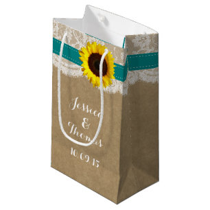 ザス素朴フラワー結婚ズコレクション – ティール(緑がかった色) スモールペーパーバッグ