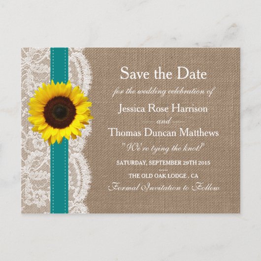ザス素朴フラワー結婚ズコレクション – ティール(緑がかった色) 案内ポストカード (正面)