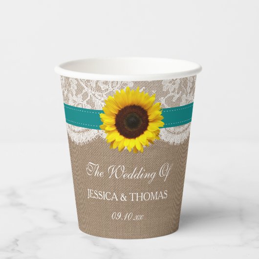 ザス素朴フラワー結婚ズコレクション – ティール（緑がかった色） 紙コップ (正面)