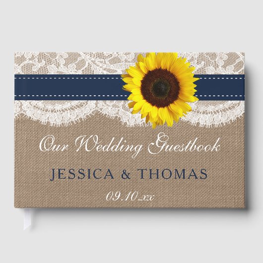 ザス素朴フラワー結婚ズコレクション – ネイビー ゲストブック (正面)