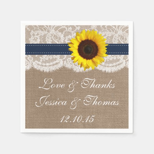 ザス素朴フラワー結婚ズコレクション – ネイビー スタンダードカクテルナプキン (正面)