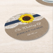 ザス素朴フラワー結婚ズコレクション – ネイビー ラウンドペーパーコースター (アングル)
