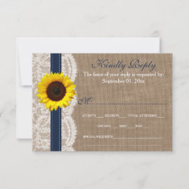 ザス素朴フラワー結婚ズコレクション – ネイビー 出欠カード