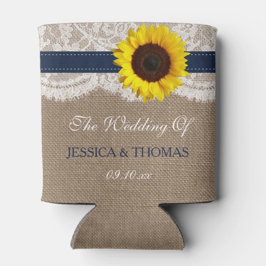 ザス素朴フラワー結婚ズコレクション – ネイビー 缶クーラー (裏面)