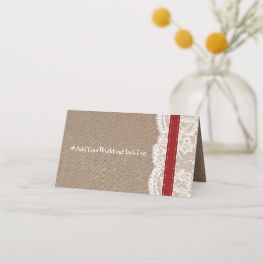 ザス素朴フラワー結婚ズコレクション – 赤 プレイスカード (裏面)