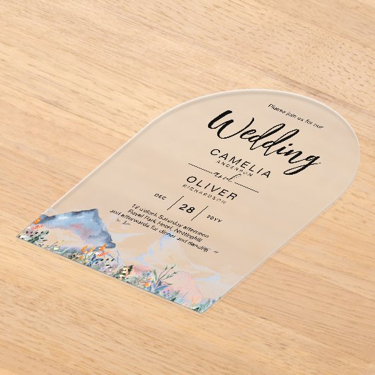 ザズルアクリルの結婚式が山の冬を誘う アクリル招待状 (レイダウン)
